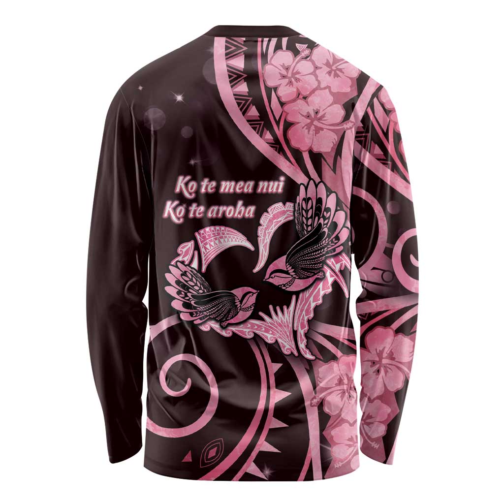 New Zealand Valentine Long Sleeve Shirt Aroha Sweet Pink Piwakawaka LT05 - Polynesian Pride