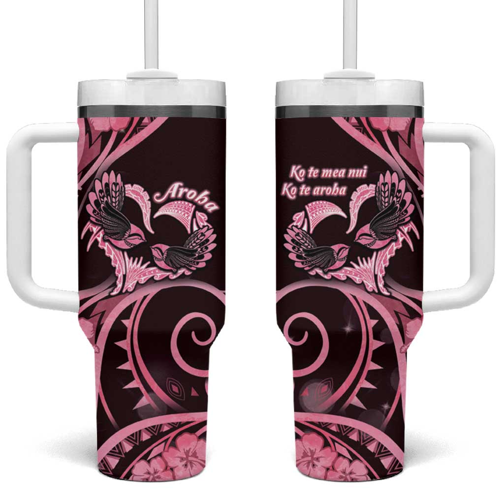 New Zealand Valentine Tumbler With Handle Aroha Sweet Pink Piwakawaka LT05 One Size: 40 oz Pink - Polynesian Pride
