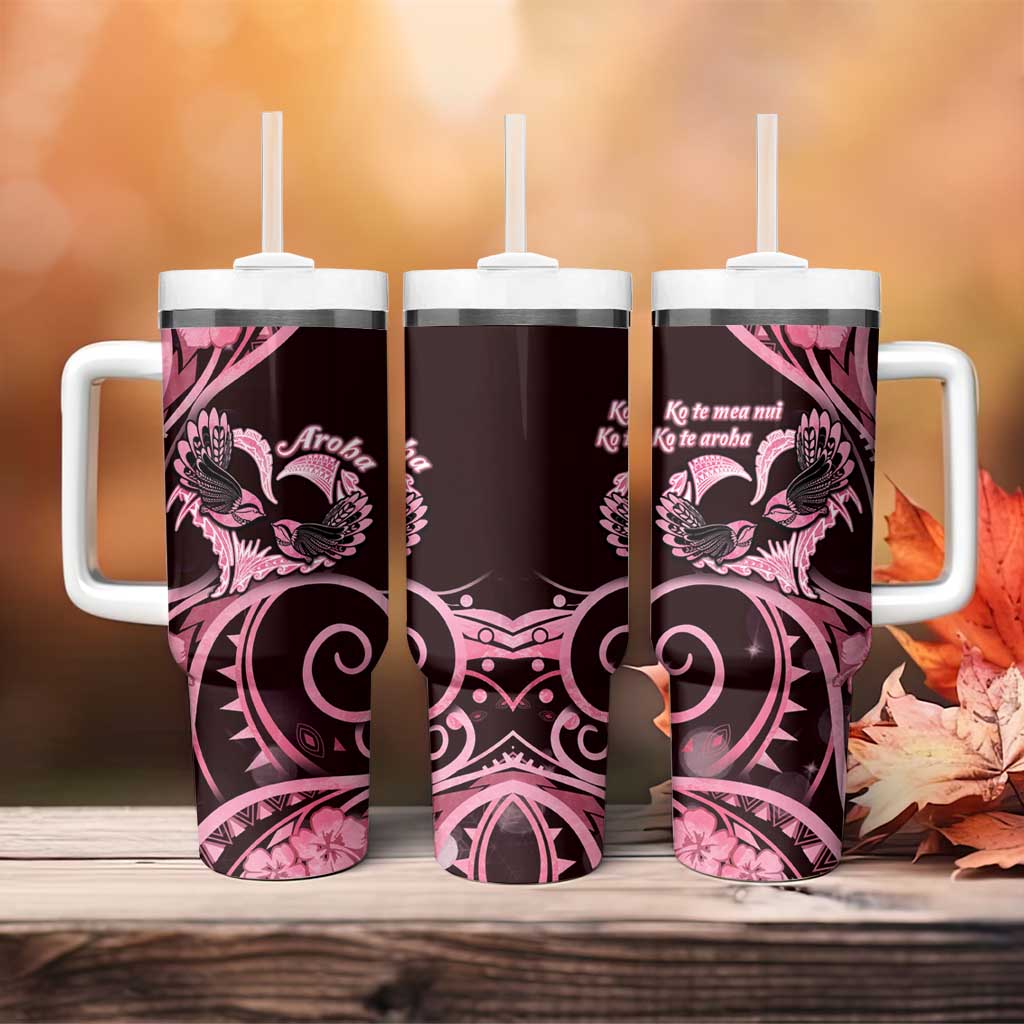 New Zealand Valentine Tumbler With Handle Aroha Sweet Pink Piwakawaka LT05 - Polynesian Pride
