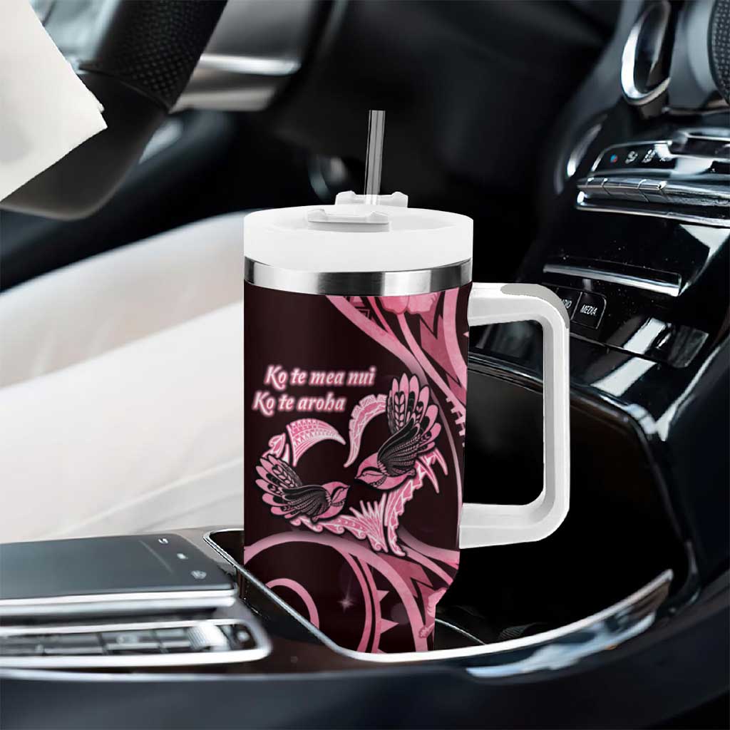 New Zealand Valentine Tumbler With Handle Aroha Sweet Pink Piwakawaka LT05 - Polynesian Pride