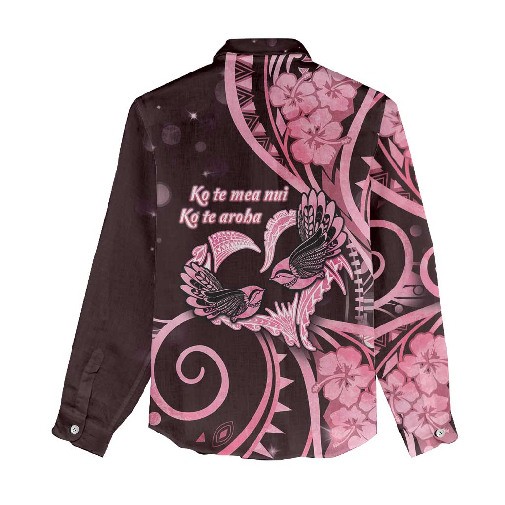 New Zealand Valentine Women Casual Shirt Aroha Sweet Pink Piwakawaka LT05 - Polynesian Pride