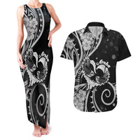 New Zealand Valentine Couples Matching Tank Maxi Dress and Hawaiian Shirt Aroha Gray Piwakawaka LT05 Gray - Polynesian Pride