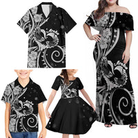 New Zealand Valentine Family Matching Off Shoulder Maxi Dress and Hawaiian Shirt Aroha Gray Piwakawaka LT05 - Polynesian Pride