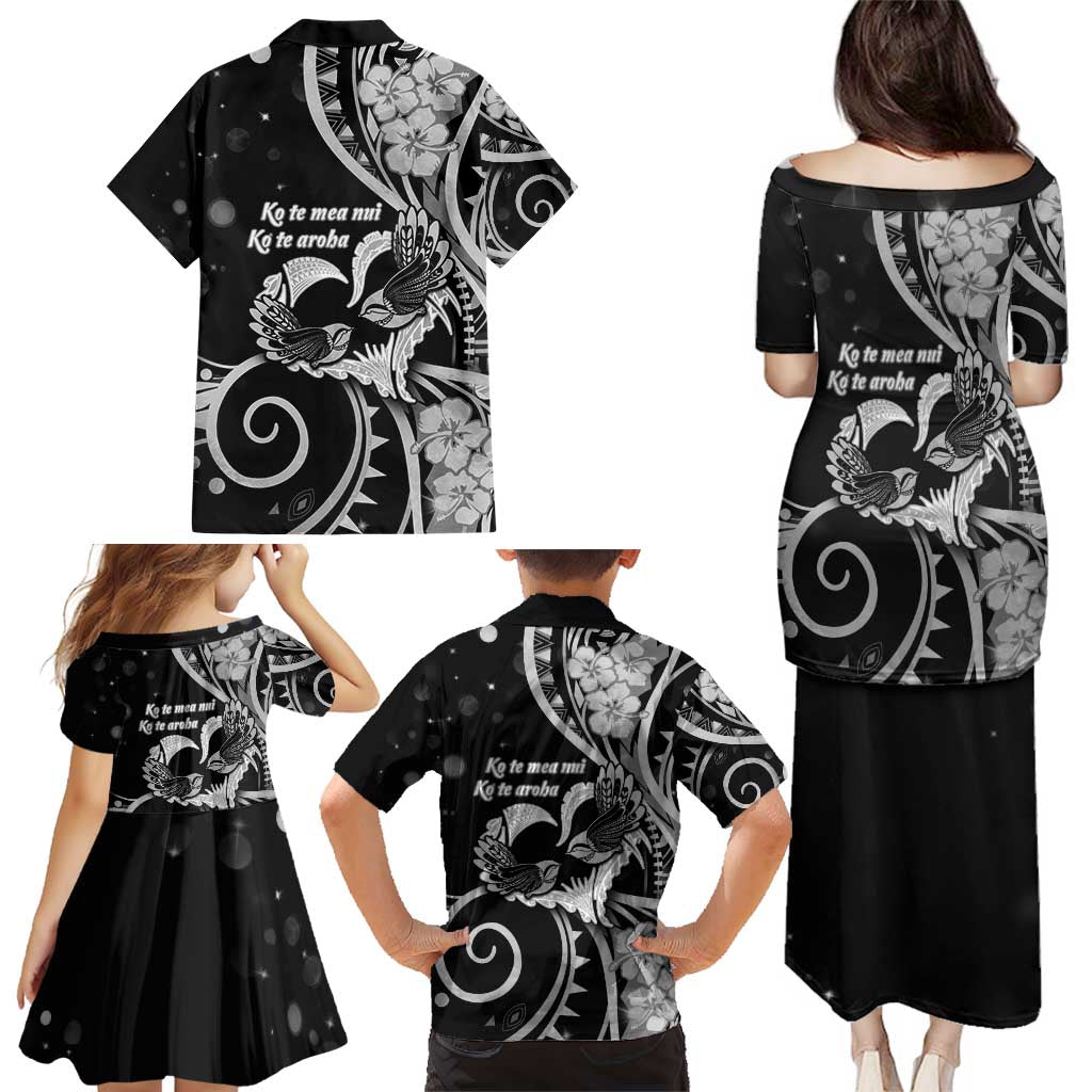 New Zealand Valentine Family Matching Puletasi and Hawaiian Shirt Aroha Gray Piwakawaka LT05 - Polynesian Pride