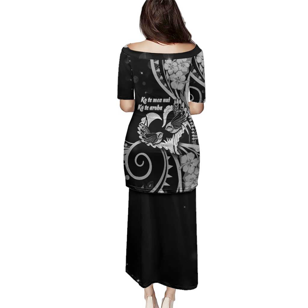 New Zealand Valentine Family Matching Puletasi and Hawaiian Shirt Aroha Gray Piwakawaka LT05 - Polynesian Pride