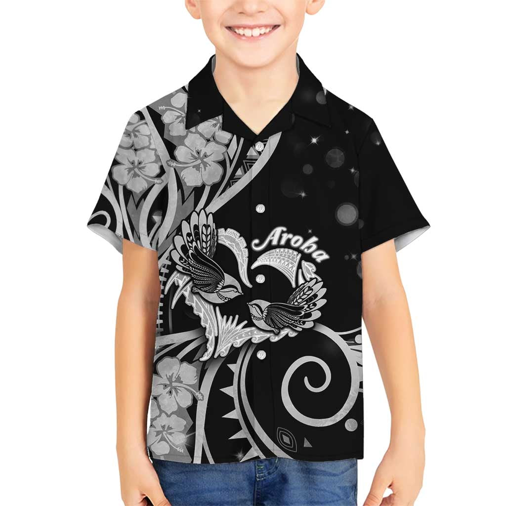 New Zealand Valentine Family Matching Puletasi and Hawaiian Shirt Aroha Gray Piwakawaka LT05 Son's Shirt Gray - Polynesian Pride