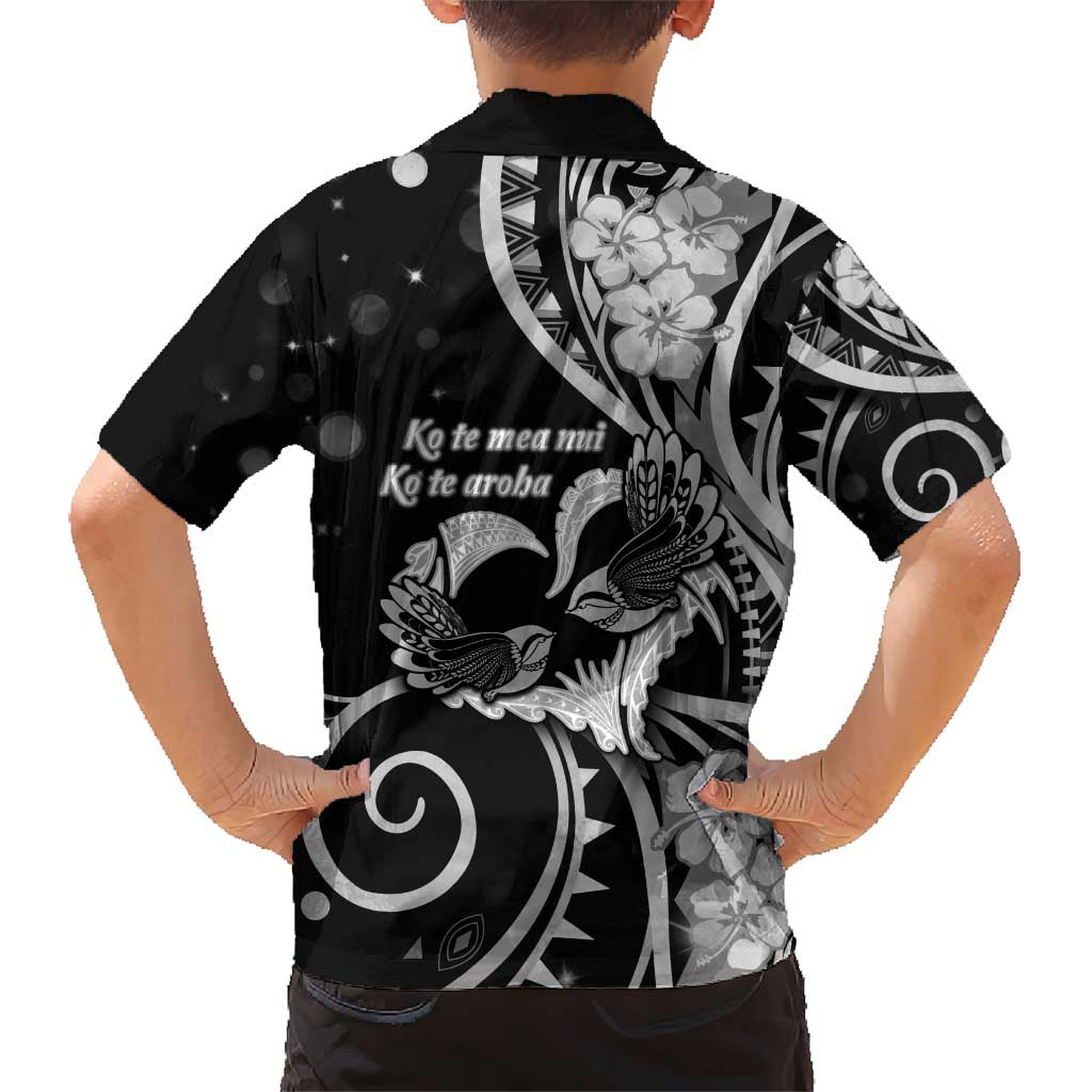 New Zealand Valentine Family Matching Short Sleeve Bodycon Dress and Hawaiian Shirt Aroha Gray Piwakawaka LT05 - Polynesian Pride