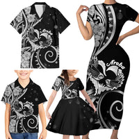New Zealand Valentine Family Matching Short Sleeve Bodycon Dress and Hawaiian Shirt Aroha Gray Piwakawaka LT05 - Polynesian Pride