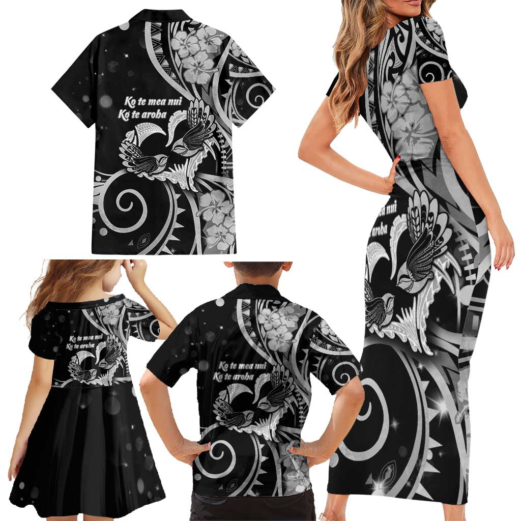 New Zealand Valentine Family Matching Short Sleeve Bodycon Dress and Hawaiian Shirt Aroha Gray Piwakawaka LT05 - Polynesian Pride