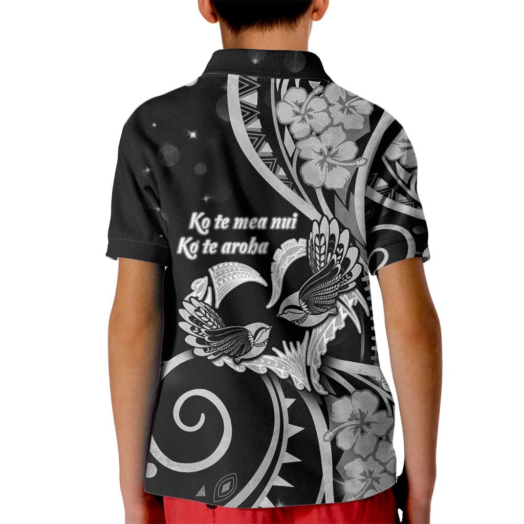New Zealand Valentine Kid Polo Shirt Aroha Gray Piwakawaka LT05 - Polynesian Pride