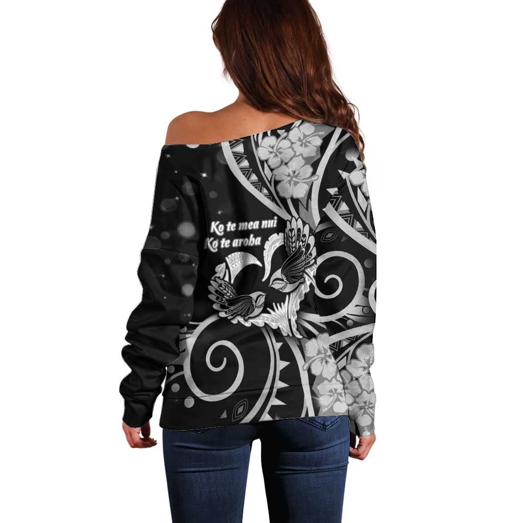 New Zealand Valentine Off Shoulder Sweater Aroha Gray Piwakawaka