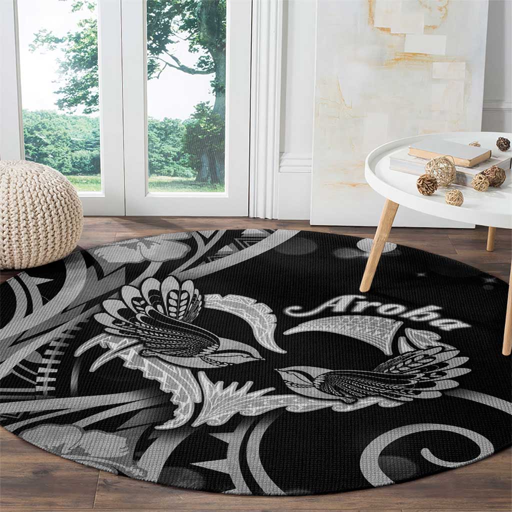 New Zealand Valentine Round Carpet Aroha Gray Piwakawaka