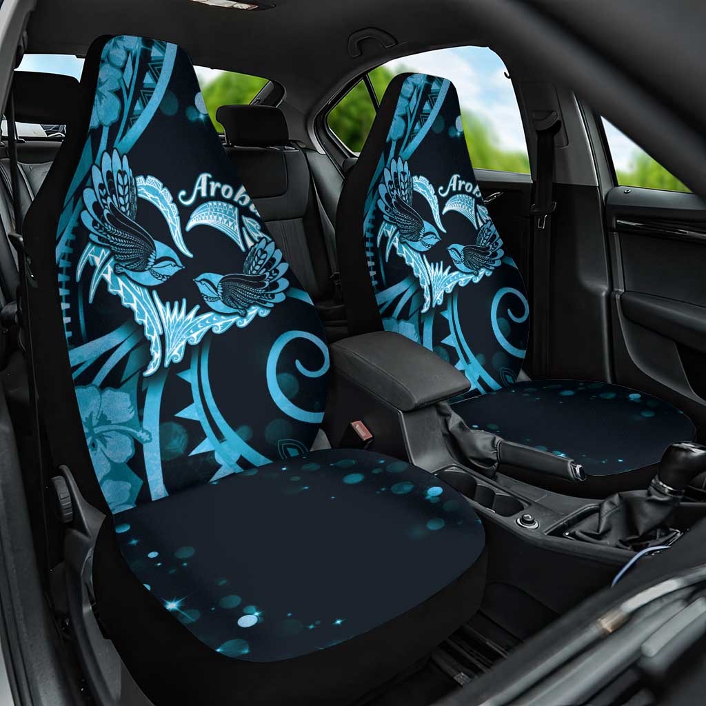 New Zealand Valentine Car Seat Cover Aroha Cyan Piwakawaka LT05 One Size Cyan - Polynesian Pride