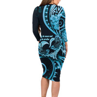 New Zealand Valentine Family Matching Long Sleeve Bodycon Dress and Hawaiian Shirt Aroha Cyan Piwakawaka LT05 - Polynesian Pride