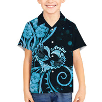 New Zealand Valentine Family Matching Long Sleeve Bodycon Dress and Hawaiian Shirt Aroha Cyan Piwakawaka LT05 Son's Shirt Cyan - Polynesian Pride