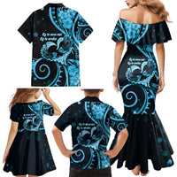 New Zealand Valentine Family Matching Mermaid Dress and Hawaiian Shirt Aroha Cyan Piwakawaka LT05 - Polynesian Pride
