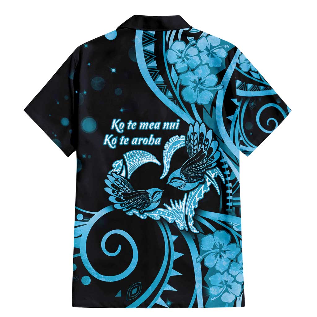 New Zealand Valentine Family Matching Mermaid Dress and Hawaiian Shirt Aroha Cyan Piwakawaka LT05 - Polynesian Pride