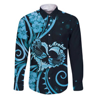 New Zealand Valentine Family Matching Off Shoulder Maxi Dress and Hawaiian Shirt Aroha Cyan Piwakawaka LT05 Dad's Shirt - Long Sleeve Cyan - Polynesian Pride