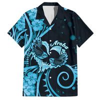 New Zealand Valentine Family Matching Puletasi and Hawaiian Shirt Aroha Cyan Piwakawaka LT05 Dad's Shirt - Short Sleeve Cyan - Polynesian Pride