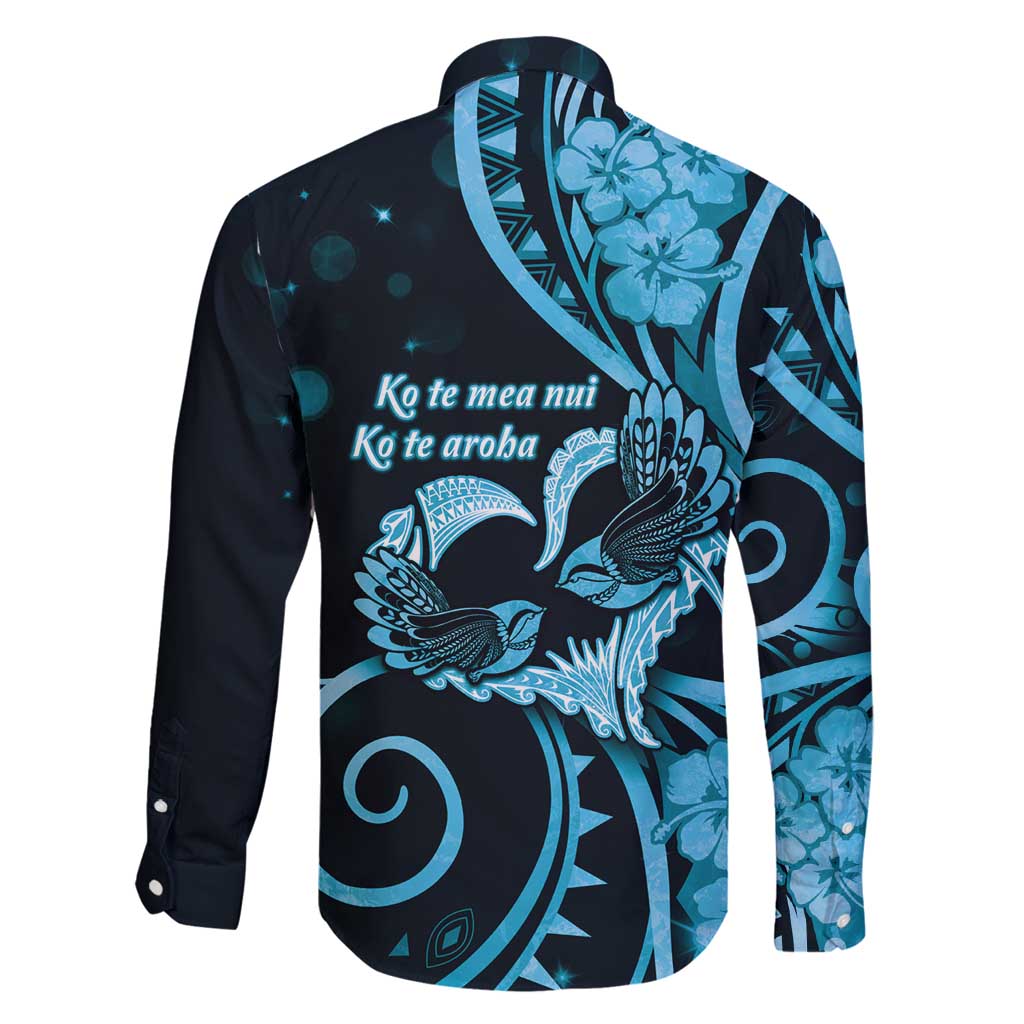 New Zealand Valentine Family Matching Summer Maxi Dress and Hawaiian Shirt Aroha Cyan Piwakawaka LT05 - Polynesian Pride