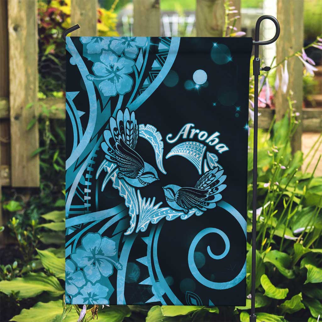 New Zealand Valentine Garden Flag Aroha Cyan Piwakawaka