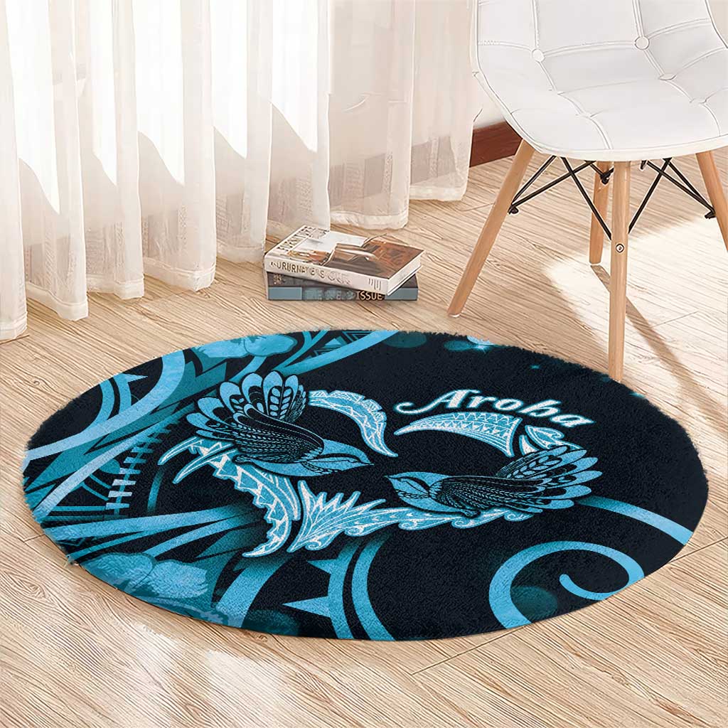 New Zealand Valentine Round Carpet Aroha Cyan Piwakawaka
