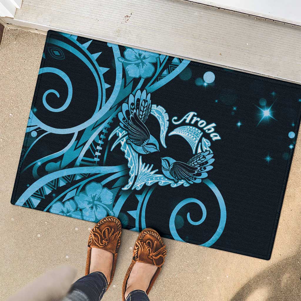 New Zealand Valentine Rubber Doormat Aroha Cyan Piwakawaka