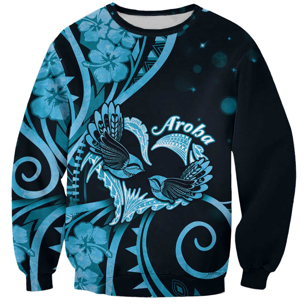 New Zealand Valentine Sweatshirt Aroha Cyan Piwakawaka LT05 Unisex Cyan - Polynesian Pride