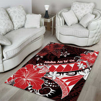 Hawaii Valentine Day Area Rug Polynesian Hibiscus Art Style Red