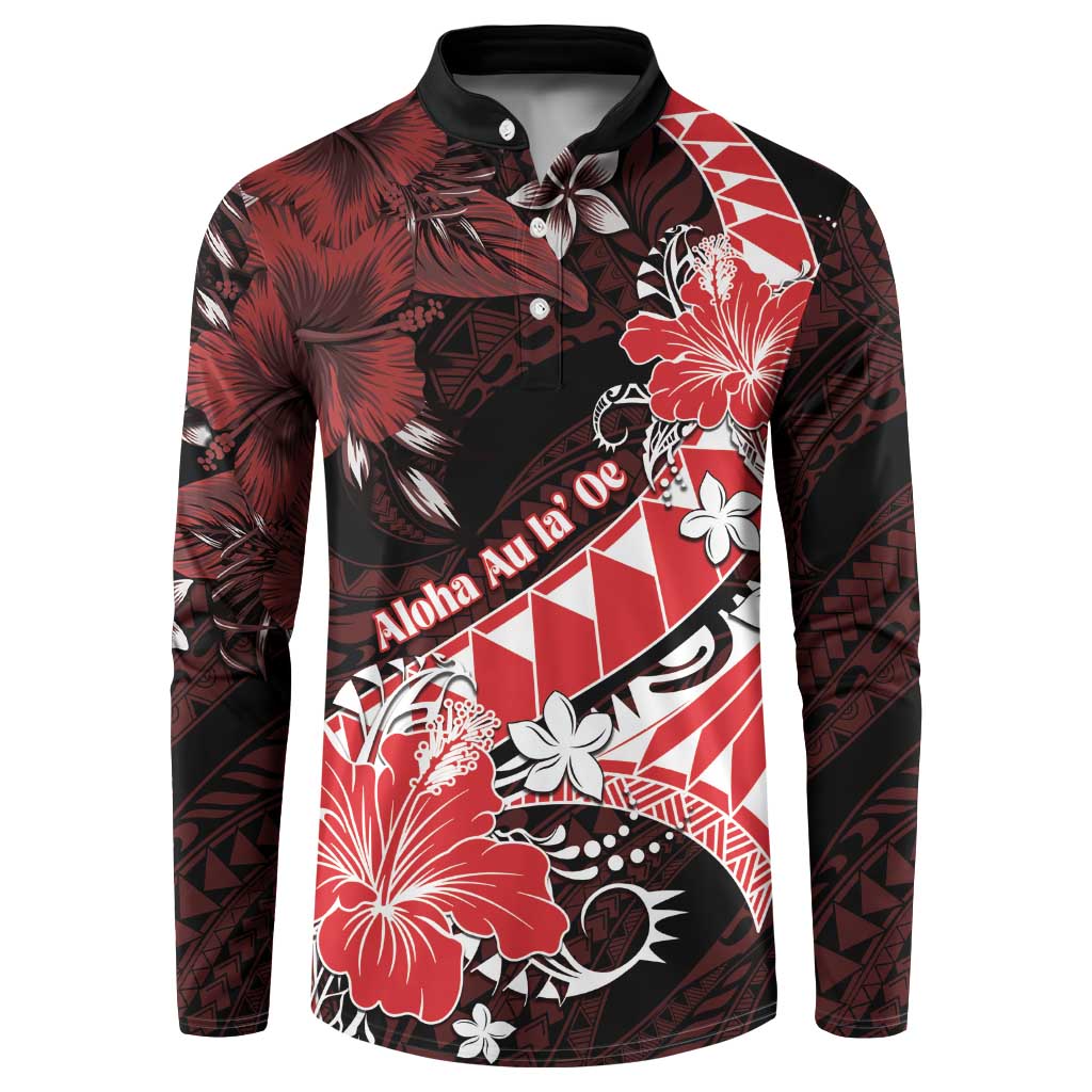 Personalised Hawaii Valentine Day Button Sweatshirt Polynesian Hibiscus Art Style Red LT05 Red - Polynesian Pride