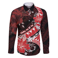 Personalised Hawaii Valentine Day Family Matching Off The Shoulder Long Sleeve Dress and Hawaiian Shirt Polynesian Hibiscus Art Style Red