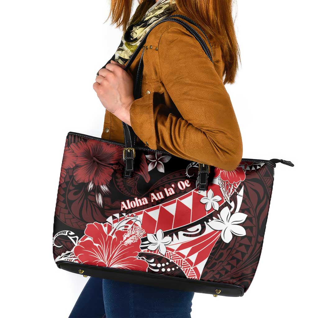 Hawaii Valentine Day Leather Tote Bag Polynesian Hibiscus Art Style Red LT05 Red - Polynesian Pride
