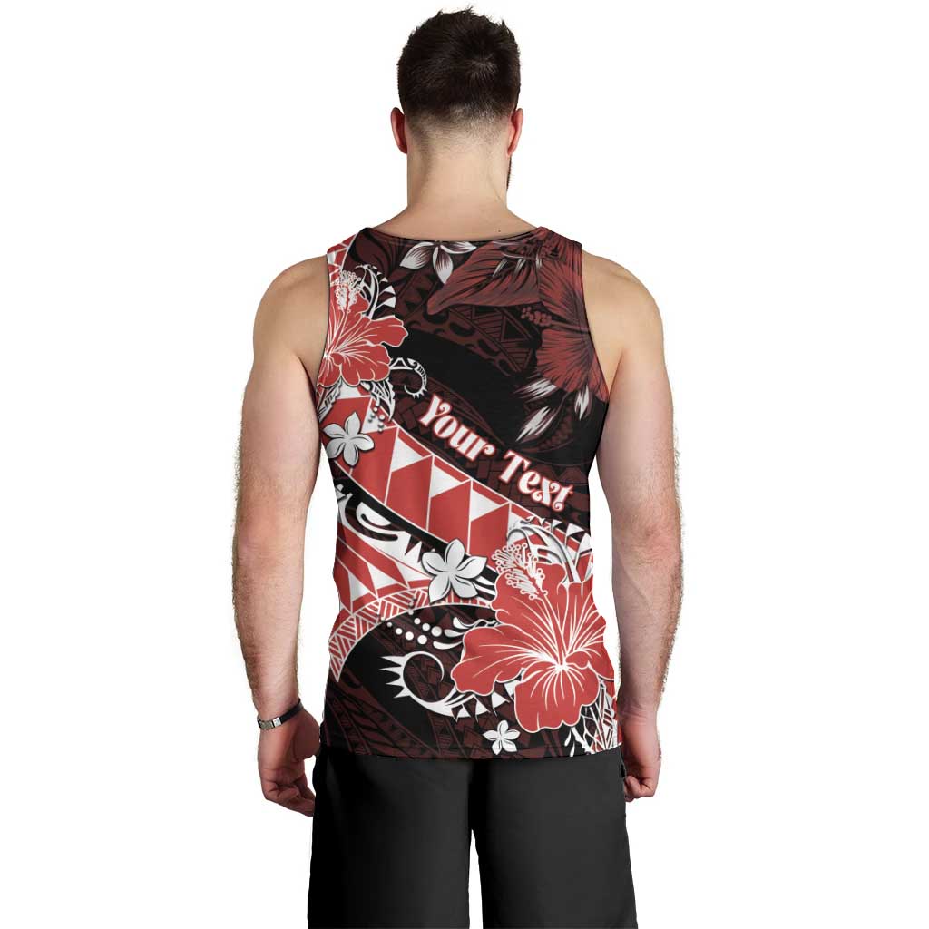 Personalised Hawaii Valentine Day Men Tank Top Polynesian Hibiscus Art Style Red