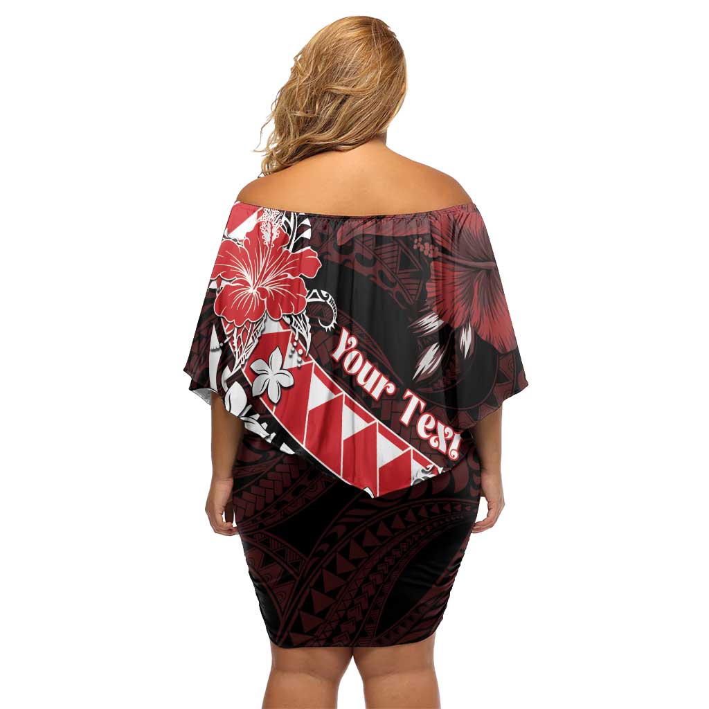 Personalised Hawaii Valentine Day Off Shoulder Short Dress Polynesian Hibiscus Art Style Red