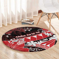 Hawaii Valentine Day Round Carpet Polynesian Hibiscus Art Style Red