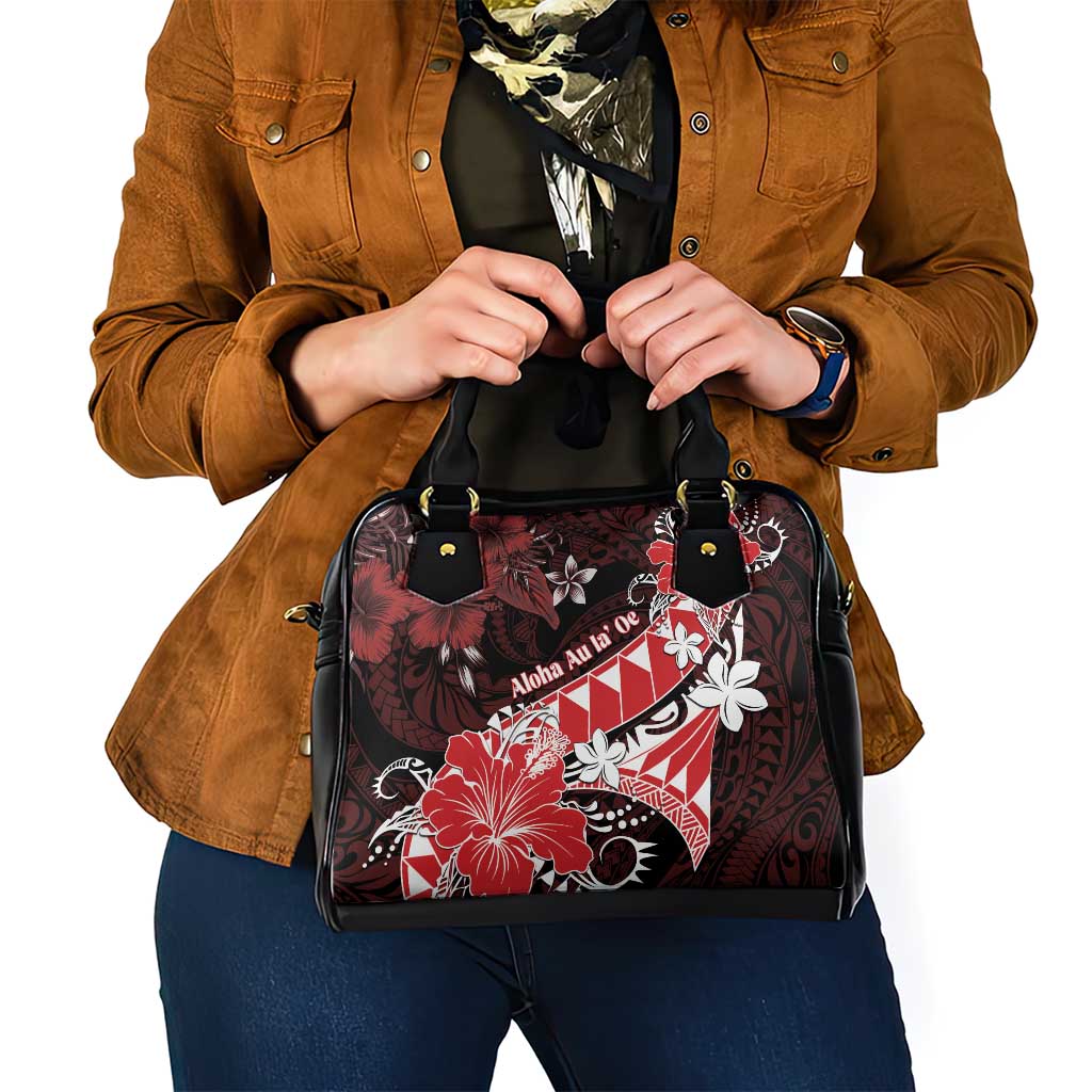 Hawaii Valentine Day Shoulder Handbag Polynesian Hibiscus Art Style Red
