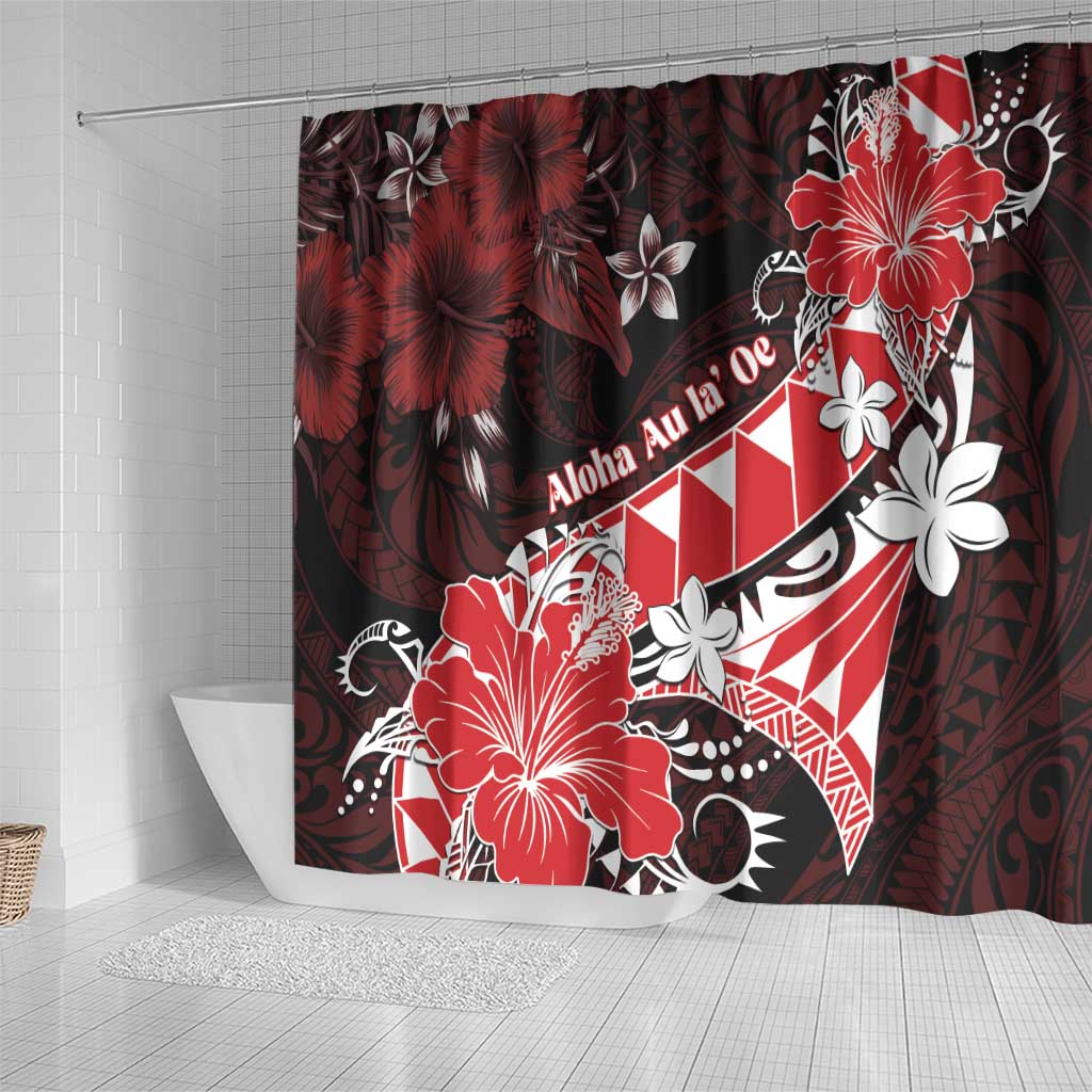 Hawaii Valentine Day Shower Curtain Polynesian Hibiscus Art Style Red