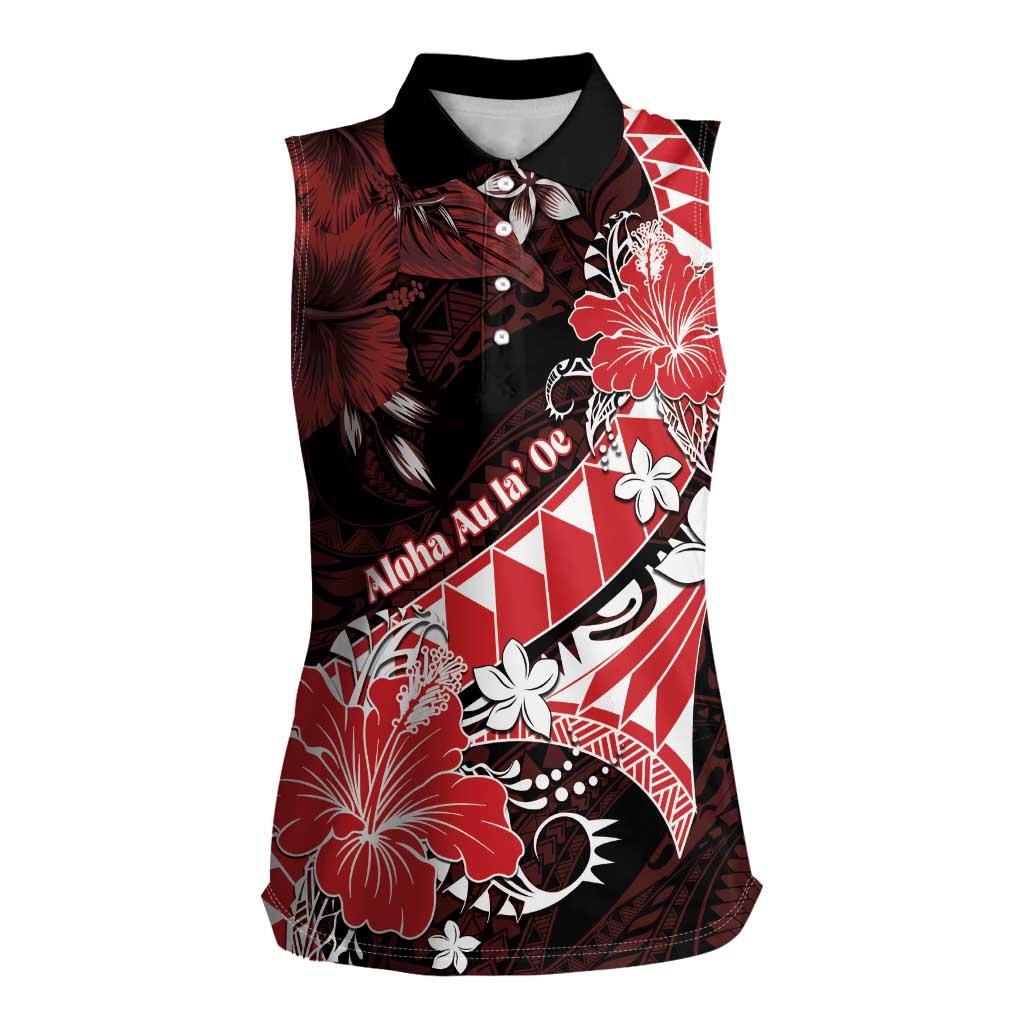 Personalised Hawaii Valentine Day Women Sleeveless Polo Shirt Polynesian Hibiscus Art Style Red LT05 Female Red - Polynesian Pride