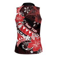 Personalised Hawaii Valentine Day Women Sleeveless Polo Shirt Polynesian Hibiscus Art Style Red LT05 - Polynesian Pride