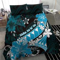 Hawaii Valentine Day Bedding Set Polynesian Hibiscus Art Style Turquoise