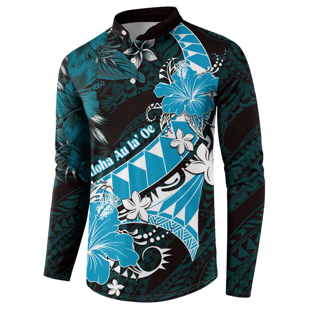 Personalised Hawaii Valentine Day Button Sweatshirt Polynesian Hibiscus Art Style Turquoise LT05 - Polynesian Pride