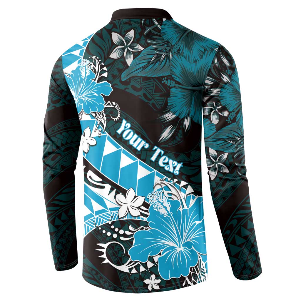 Personalised Hawaii Valentine Day Button Sweatshirt Polynesian Hibiscus Art Style Turquoise LT05 - Polynesian Pride