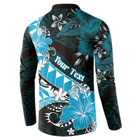 Personalised Hawaii Valentine Day Button Sweatshirt Polynesian Hibiscus Art Style Turquoise LT05 - Polynesian Pride