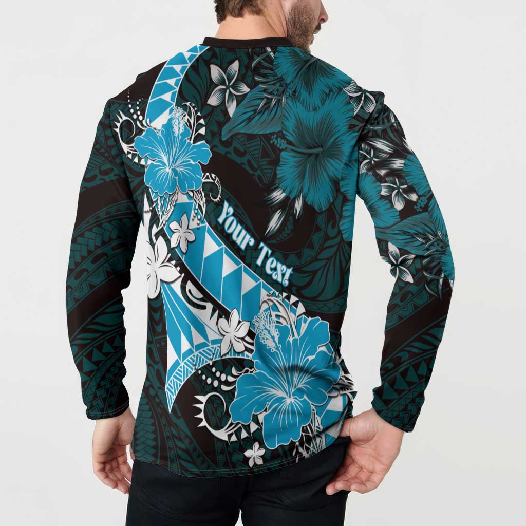 Personalised Hawaii Valentine Day Button Sweatshirt Polynesian Hibiscus Art Style Turquoise LT05 - Polynesian Pride