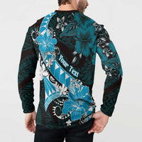Personalised Hawaii Valentine Day Button Sweatshirt Polynesian Hibiscus Art Style Turquoise LT05 - Polynesian Pride