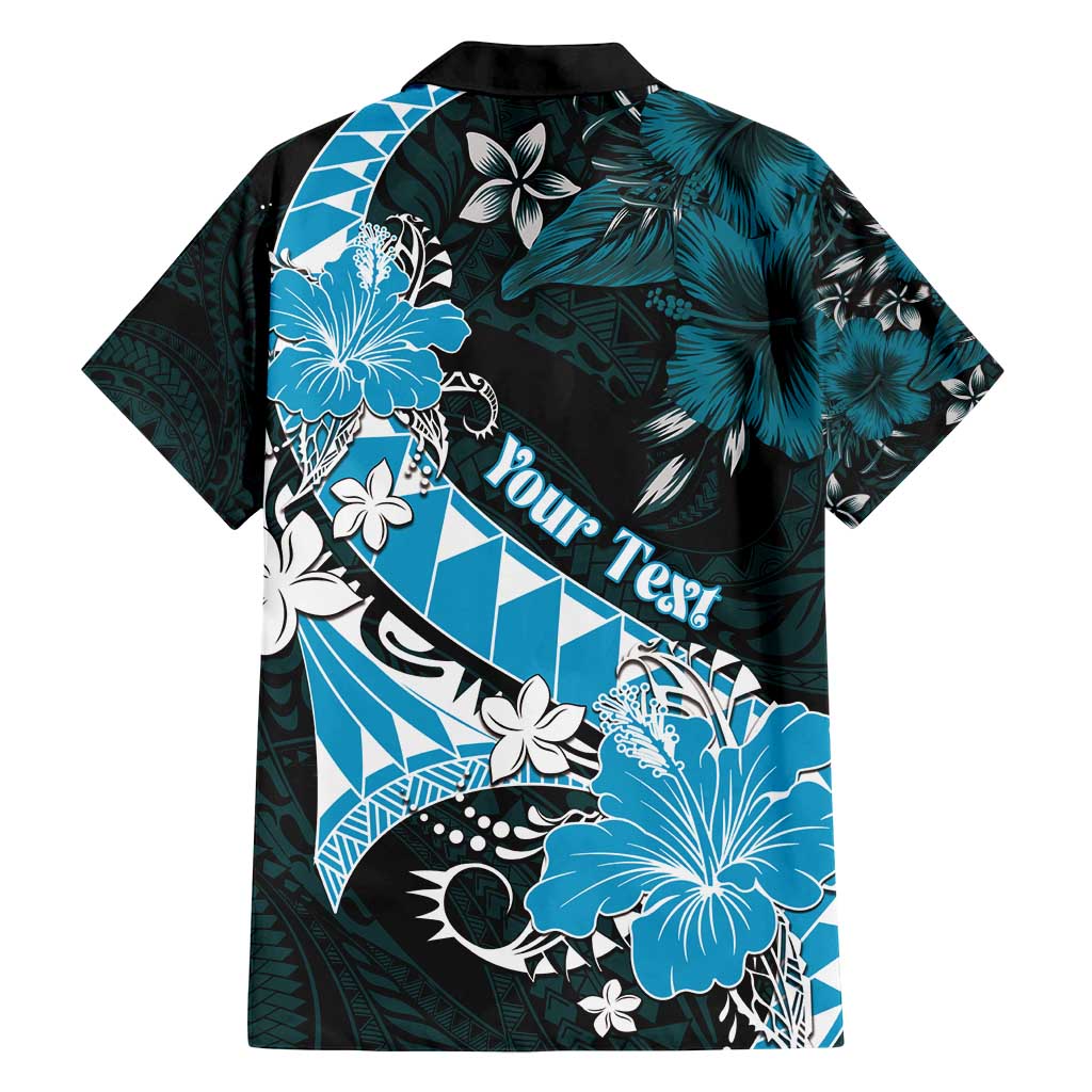 Personalised Hawaii Valentine Day Family Matching Off Shoulder Short Dress and Hawaiian Shirt Polynesian Hibiscus Art Style Turquoise