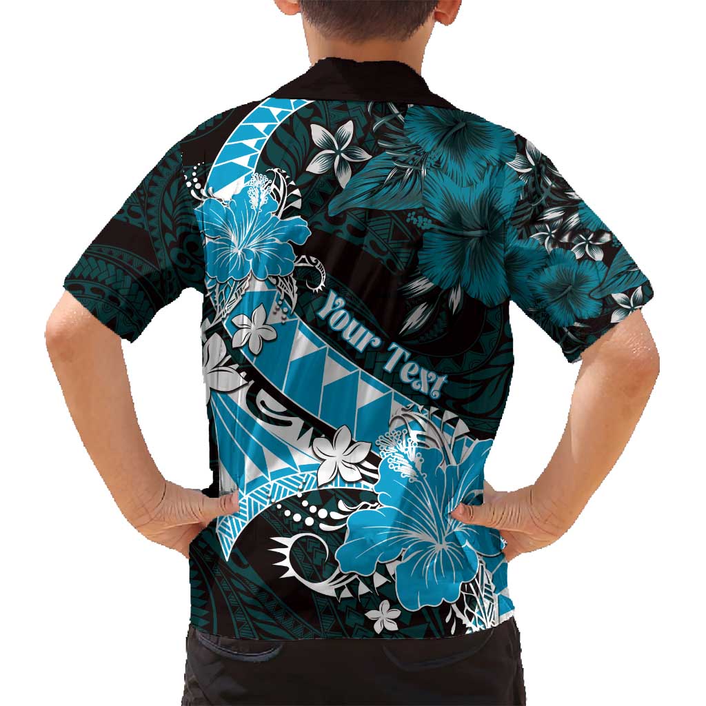 Personalised Hawaii Valentine Day Family Matching Puletasi and Hawaiian Shirt Polynesian Hibiscus Art Style Turquoise