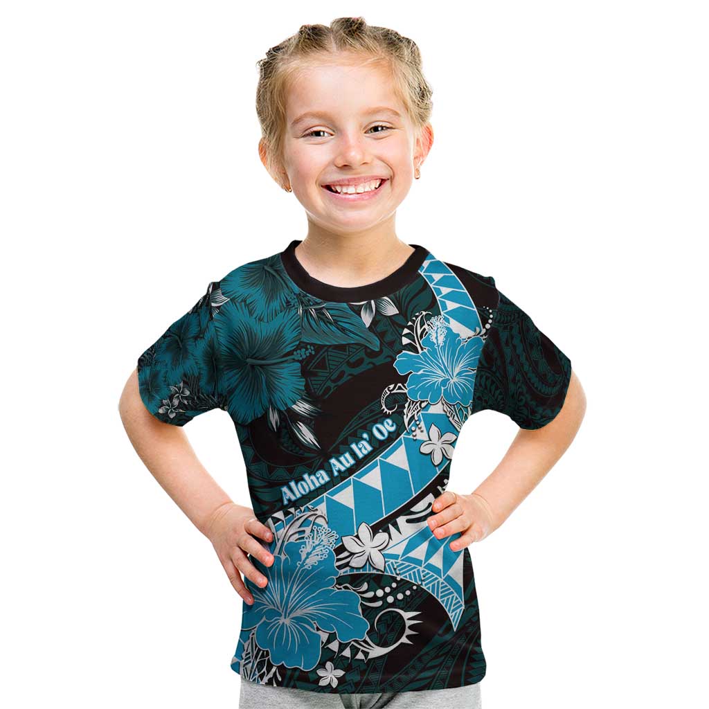 Personalised Hawaii Valentine Day Kid T Shirt Polynesian Hibiscus Art Style Turquoise LT05 Turquoise - Polynesian Pride