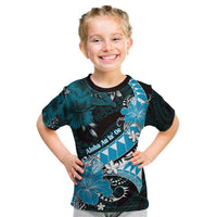 Personalised Hawaii Valentine Day Kid T Shirt Polynesian Hibiscus Art Style Turquoise LT05 Turquoise - Polynesian Pride