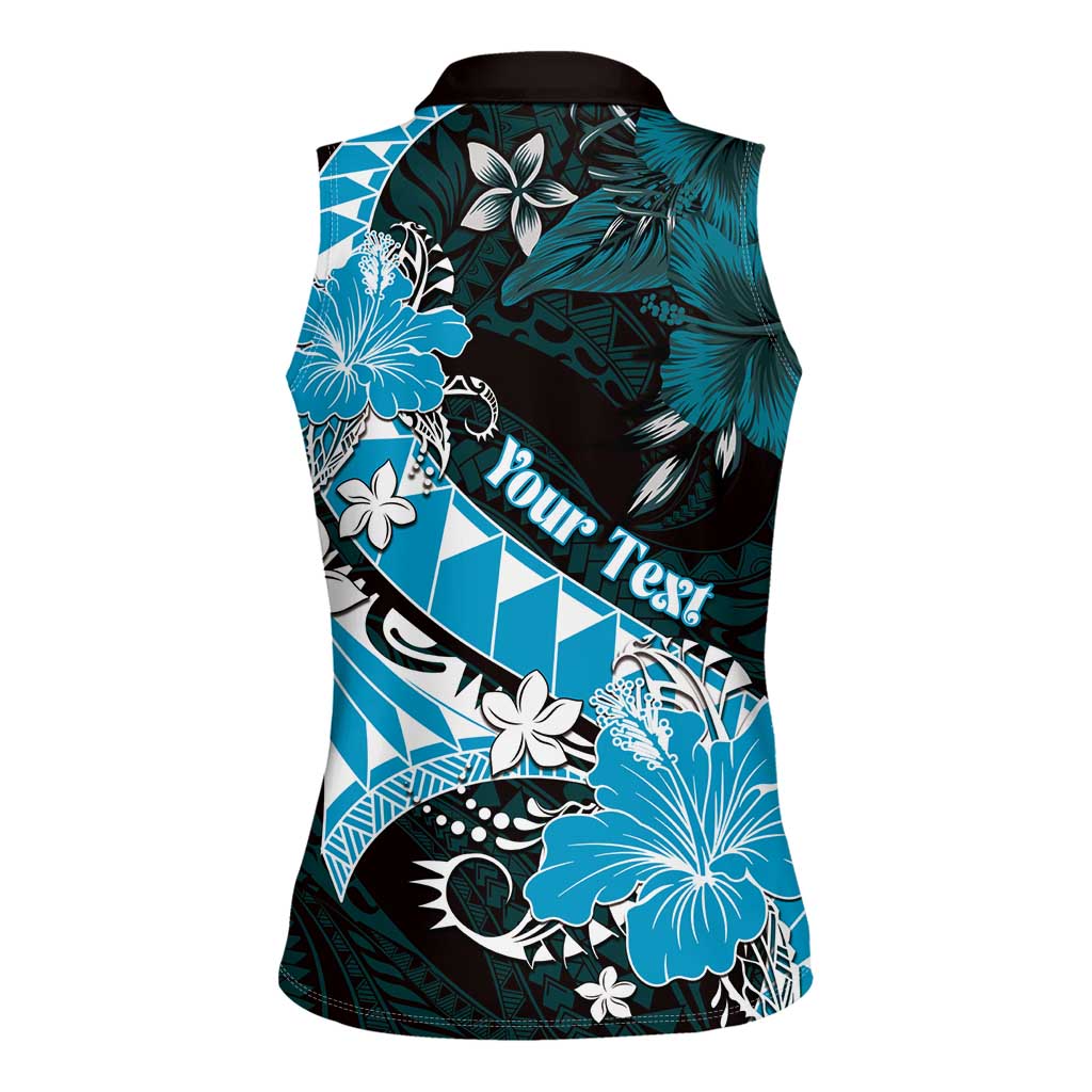 Personalised Hawaii Valentine Day Women Sleeveless Polo Shirt Polynesian Hibiscus Art Style Turquoise LT05 - Polynesian Pride